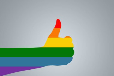 El, gri bir arka planda gökkuşağı bayrağı gibi çizilmiş. Konular LGBT, lezbiyen, eşcinsel, transseksüel, biseksüel. Geleneksel olmayan azınlıkların sembolü. 