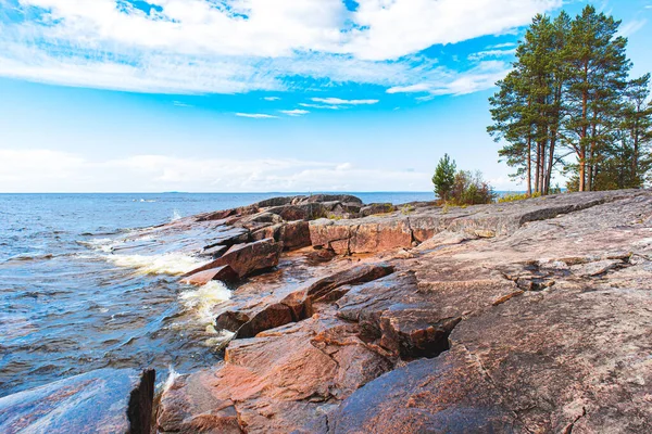 Pintoresca Orilla Del Lago Onega Bosque Rocas Playa Naturaleza Del — Foto de Stock