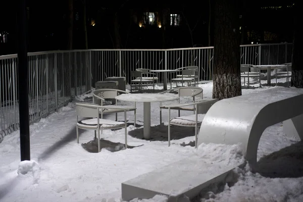 Empty Cafe City Park Winter Night Zvenigorod Moscow Region Russia — Stock Photo, Image