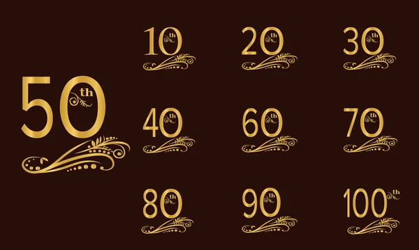 Zestaw Rocznicowe Numery Logo Złotym Wystrojem Imprezy Świąteczne Kartki Rocznicowe Grafika Wektorowa
