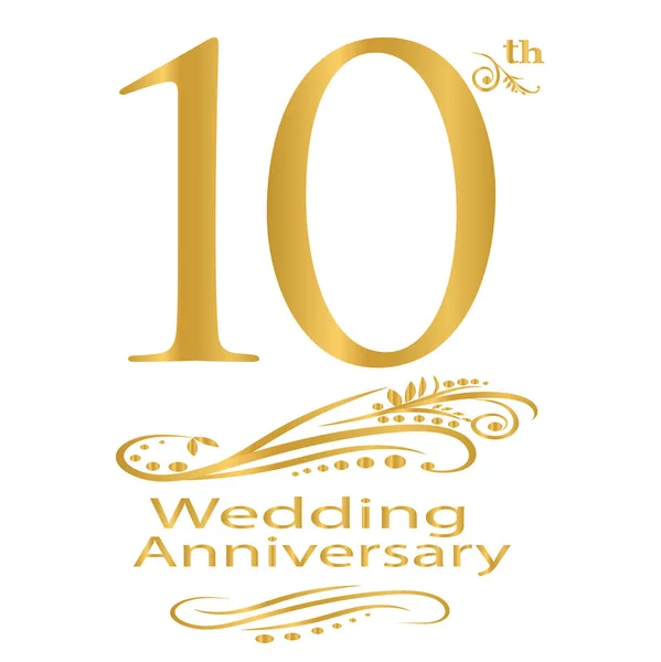 Illustrazione Logo Decimo Anniversario Matrimonio Sfondo Bianco Isolato Registrazione Cartoline — Vettoriale Stock