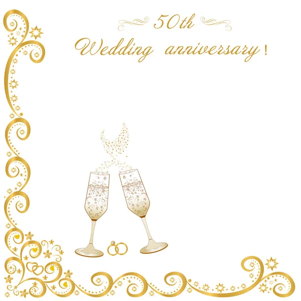 Invitation 50Th Wedding Anniversary Beautiful Illustration Gold Abstract Decorative Frame — Stock Vector