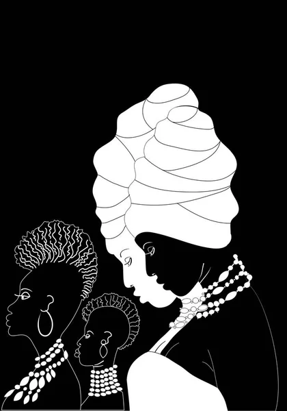 Silhouetten Van Afrikaanse Meisjes Tulbanden Een Groep Jonge Meisjes Met — Stockvector