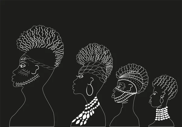 Handgemachter Afrikanischer Familienpinsel Weiß Auf Schwarz Kinderschminken Symbole Ethnizität Verwendung — Stockvektor