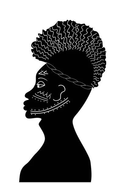 黑人非洲裔美国人 非洲裔美国人 侧着脸涂画的男人概况 白色和黑色 阿凡达 名片数字插图 — 图库矢量图片