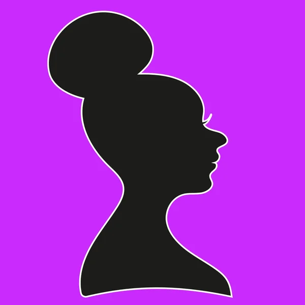 Силуэт Молодой Европейской Женщины Высокая Прическа Булочка Профиль Изолированный Реалистичный — стоковый вектор