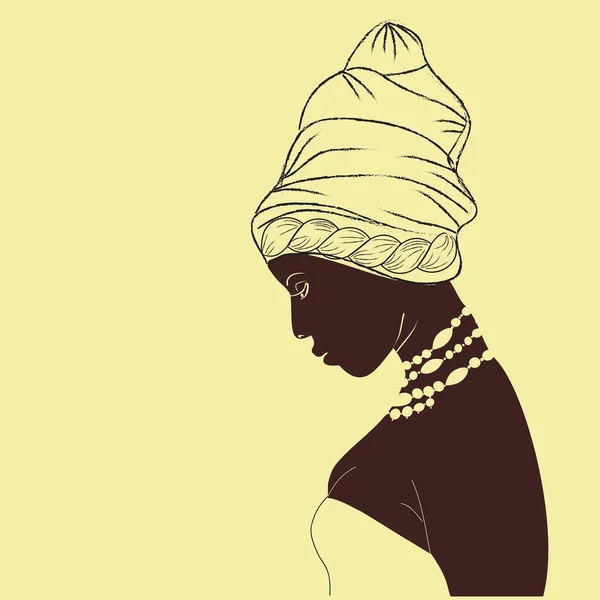 Silhouet Van Een Jonge Mooie Afrikaanse Vrouw Afrika Prinses Met — Stockvector