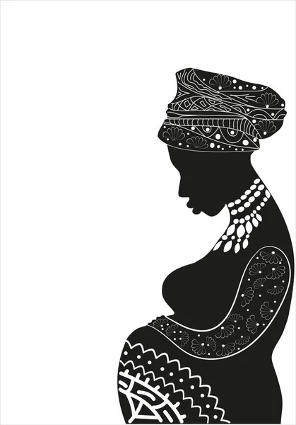 Silhuett Gravid Afrikansk Kvinna Profil Hon Lutade Huvudet Eftertänksamt Och — Stock vektor