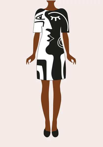 Mädchen Einem Kleid Mit Einem Modischen Abstrakten Bild Der Mann — Stockvektor