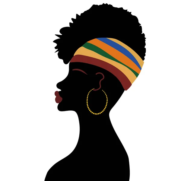 Schwarze Silhouette Einer Jungen Afrikanerin Profil Eines Mädchens Mit Dunkler — Stockvektor