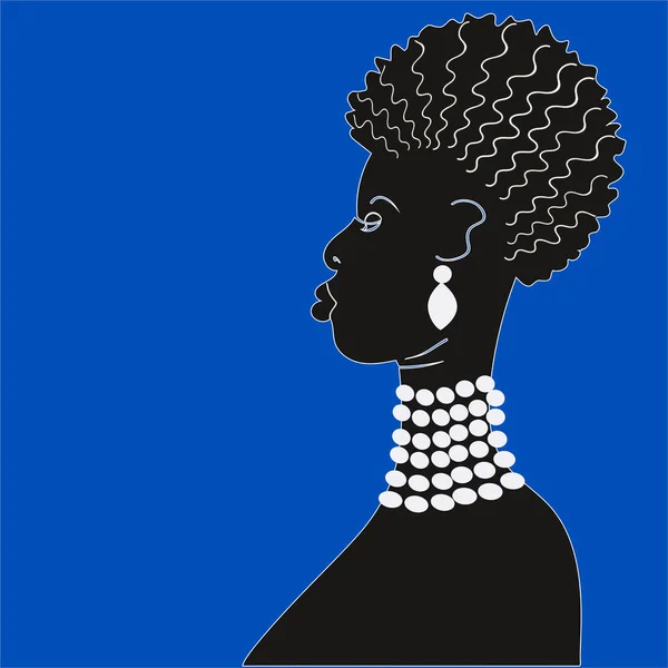 Silhouette Eines Bescheidenen Jungen Afrikanischen Mädchens Mit Perlen Den Hals — Stockvektor
