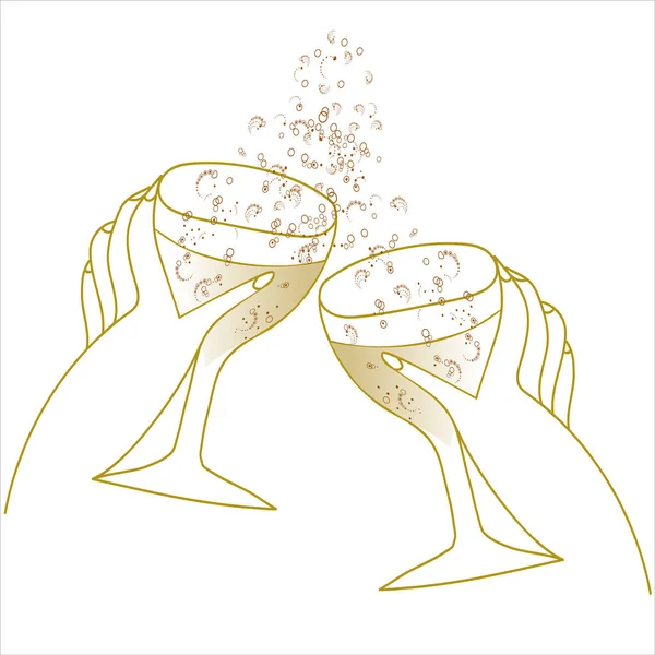 Les Mains Des Femmes Tiennent Deux Verres Vin Dessin Main — Image vectorielle