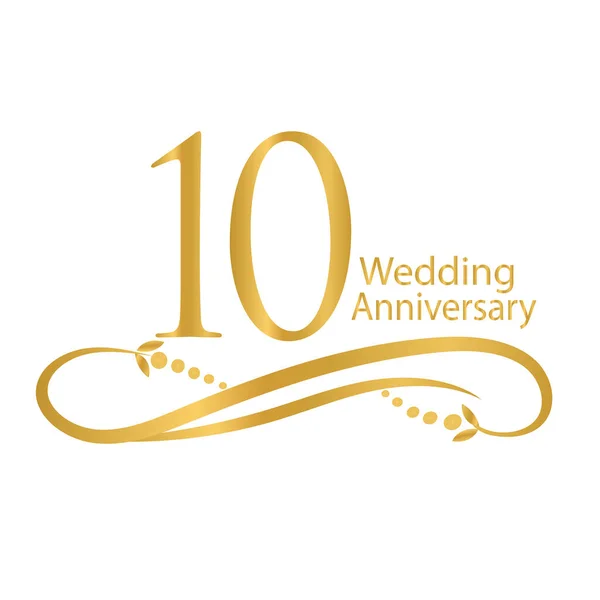 Onuncu Evlilik Yıldönümü Logosu Çizimi Altın Gradyan Tarihi Kaydet Kartpostallar — Stok Vektör