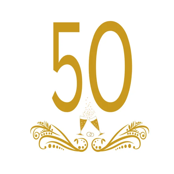 Altın dekorlu ve gözlüklü 50. yıl dönümü şarkısı. Tebrik etmek ve metin yazmak için tasarlandı. Altın evlilik yıldönümü kutlaması. Tarihi kaydet. Çizim. Pankart 