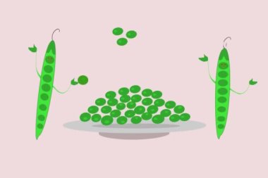 Kawaii yeşil bezelye eğlenceli grafik animasyon animasyonu. Sebze reklamı için.