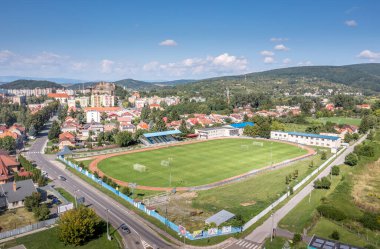 Güney Slovakya 'daki Filakovo futbol stadyumunun hava manzarası
