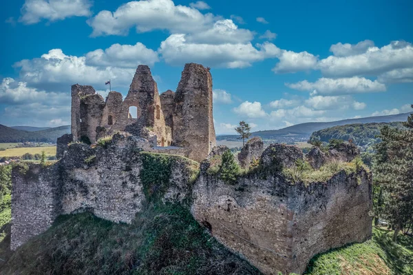 Vista Aérea Del Castillo Divn Gótico Ruinas Medievales Sur Eslovaquia — Foto de Stock