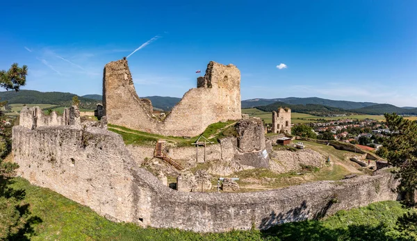Letecký Pohled Zřícený Středověký Gotický Divnský Hrad Jižním Slovensku Lucence — Stock fotografie