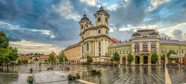 Panoramic View Dobo Square Baroque Church Eger Castle Stormy Weather — Stock Photo, Image