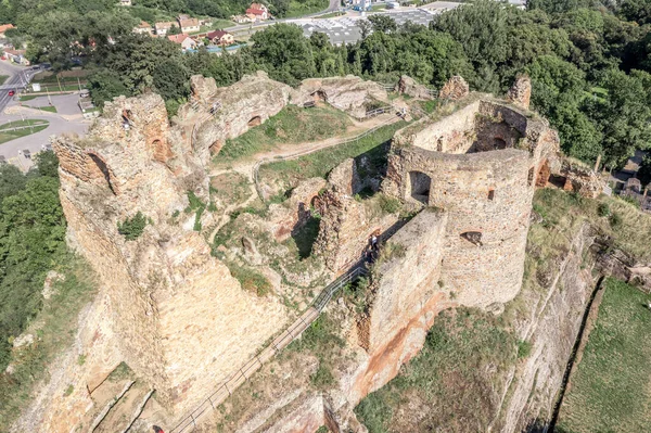 Vista Aérea Del Castillo Medieval Filakovo Fulek Parcialmente Restaurado Sur —  Fotos de Stock