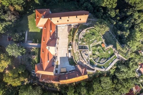Luftaufnahme Der Gotischen Burgruine Kekko Modry Kamen Oder Blauer Stein — Stockfoto