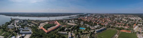 Vue Aérienne Ville Frontière Komarno Komarom Entre Slovaquie Hongrie Séparée — Photo