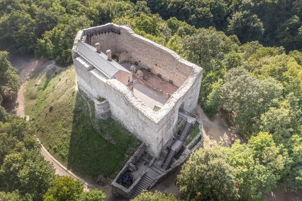 Vista Aérea Del Castillo Medieval Gótico Arruinado Marevar Cerca Magyaregregy — Foto de Stock