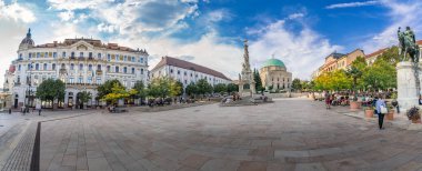 View of Mosque of Pasha Qasim on Szecheny square in Pecs turned into a catholic church with green dome roof part of the historic city center