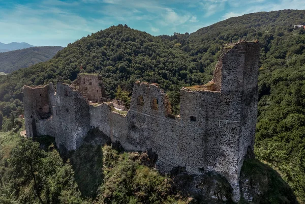 Aerial View Restoration Medieval Reviste Castle Hron Garam River Slovakia — Foto Stock