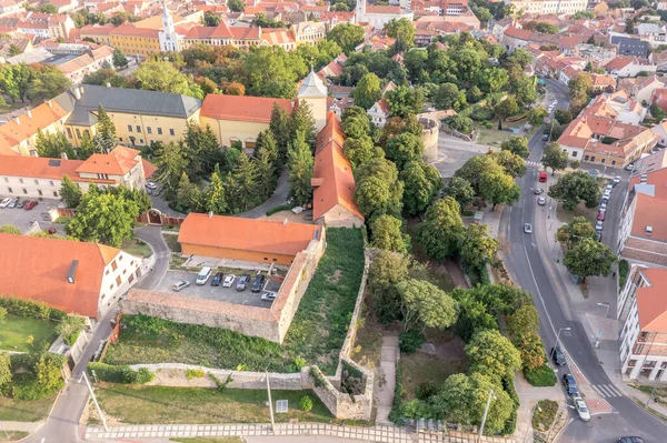 Légi Felvétel Középkori Városfalról Püspöki Palotáról Pécs Belvárosában Baranya Megye — Stock Fotó
