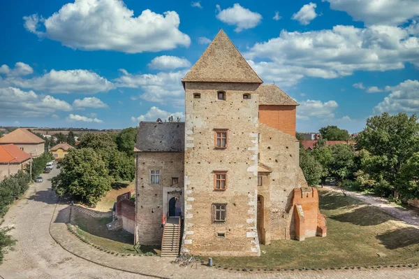 Letecký Pohled Středověký Gotický Hrad Simontornya Chránící Kříž Řece Sio — Stock fotografie