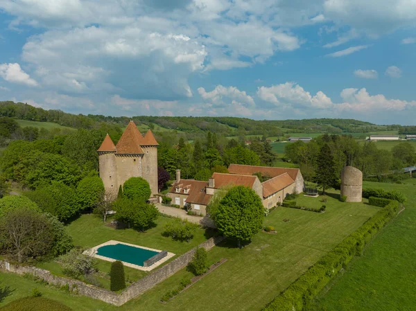 Vue Aérienne Château Pancy Bourgogne Angélique France Avec Donjon Central — Photo