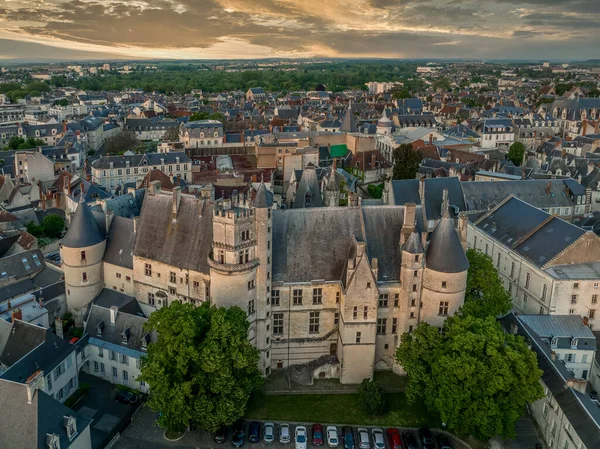Vista Aérea Pôr Sol Cidade Medieval Bourges Centro França Com — Fotografia de Stock