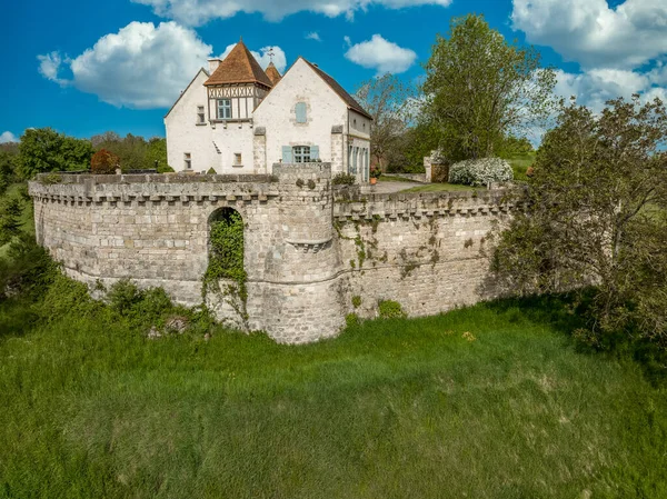 Aerial View Poncenat Castle Central France Surrounded Wall Semi Circular — Stock Photo, Image