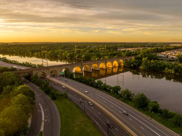 Luchtfoto Van Spoorbrug Raritan Rivier New Brunswick New Jersey Als — Stockfoto