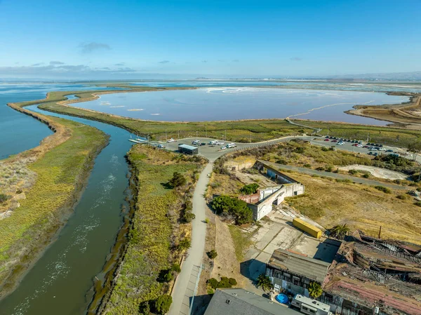 Aerial Panorama View Alviso District San Jose California Rundown Buildings — 스톡 사진