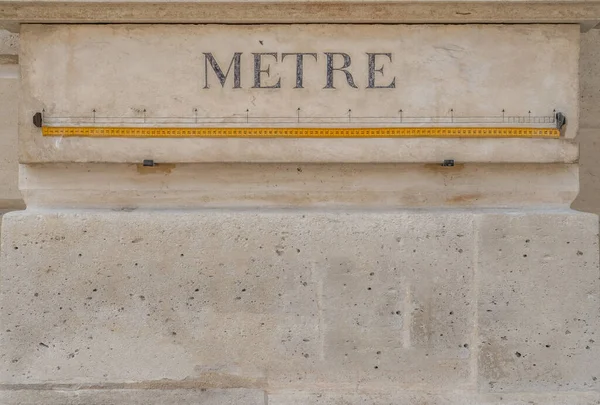 Official Meter Metre French Measurement Stone Paris Yellow Measuring Tape — стоковое фото