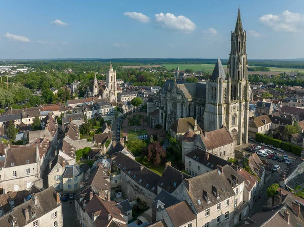 Vista Aérea Senlis Cidade Murada Medieval Com Catedral Gótica Palácio — Fotografia de Stock