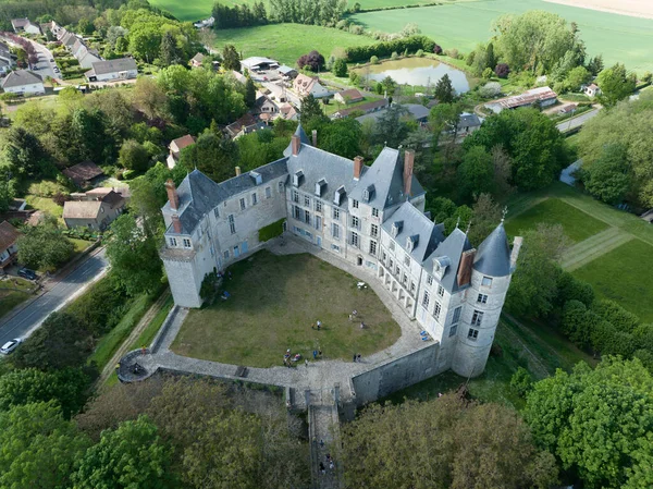 Aerial View Saint Brissan Renaissance Palace Castle Hilltop Loire Valley — Stock Photo, Image