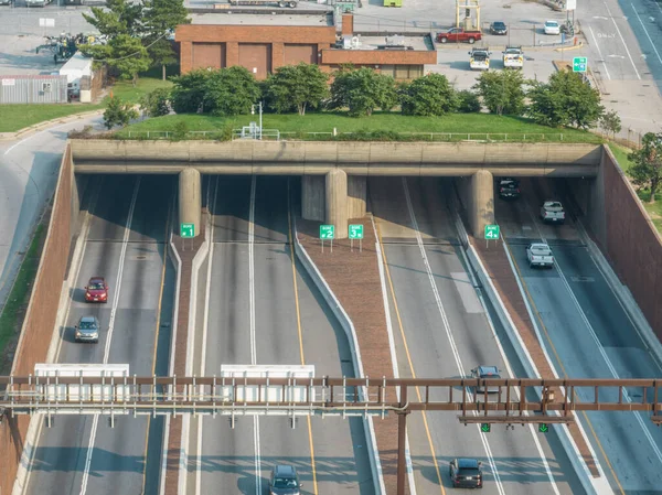 Aerial View Commuters Enter Bores Fort Mchenry Tunnel Baltimore Cross — Stock Photo, Image