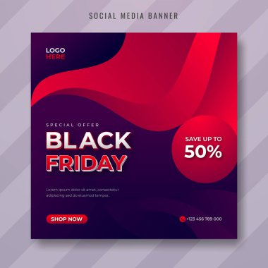 Kara Cuma için modern kırmızı gradyan sosyal medya şablonu. Promosyon için yaratıcı kare pankart, web, reklamlar, poster