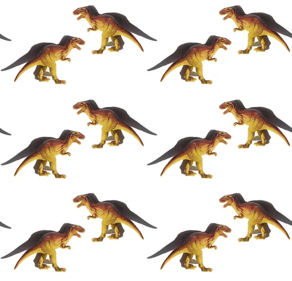 흰색 배경에 T-rex Dinosaur 장난감 이 있는 바 다 없는 패턴. — 스톡 사진