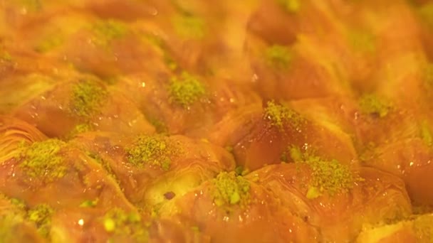 Dessert pistache Baklava close-up — Stockvideo