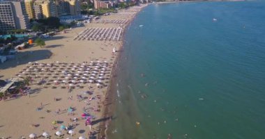 Bulgaristan 'ın Popüler Yaz tatil beldesi Sunny Beach' in hava manzarası.