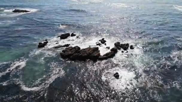 Lingkaran Gelombang Pandangan Udara Istirahat Pada Batuan Laut Biru Burung — Stok Video