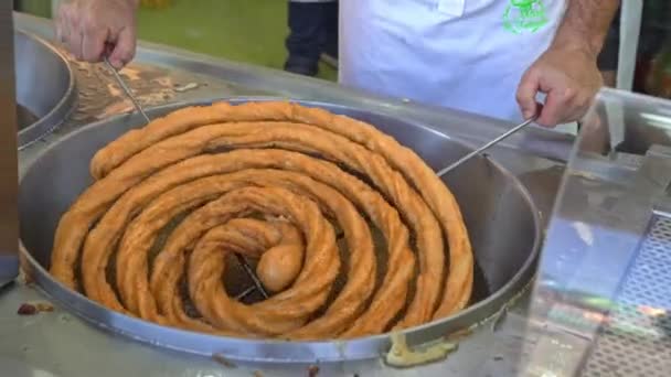 Matosinhos Portugal 2022 Man Cooking Churros Cooking Oil Close Hands — Stock Video