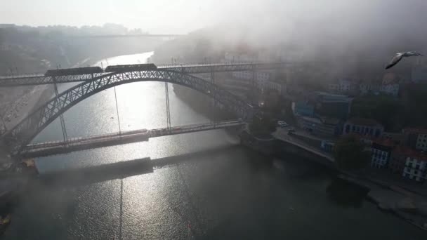 Epic Porto Aerial Cityscape Luis Bridge Douro River Amazing Sea — Stock Video