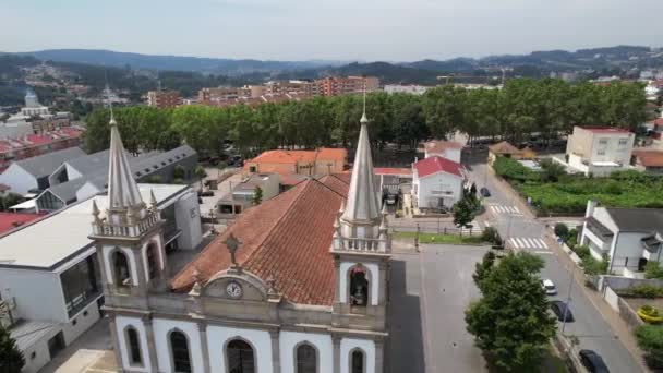 Aerial View Church Igreja Matriz Small Portuguese City Paredes Close – Stock-video