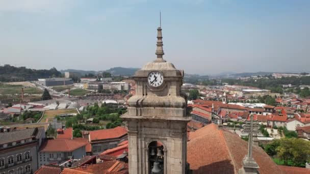 Drone Flying Bell Tower San Peter Church Downtown Ancient City — Video
