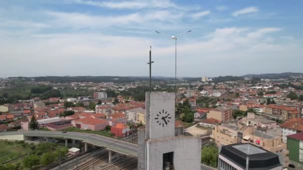 Circle Aerial View Bell Tower Small Portugal City Ermesinde Ermezinde — Stockvideo